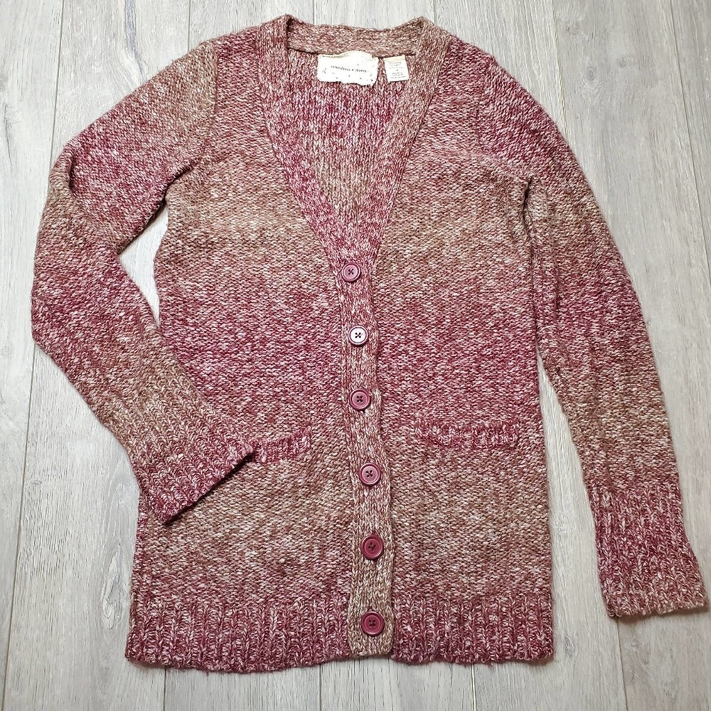 Anthro wool blend button up brown red cardigan M